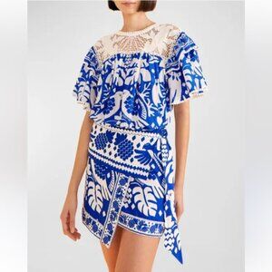 Farm Rio jungle scarf floral linen blend mini skirt